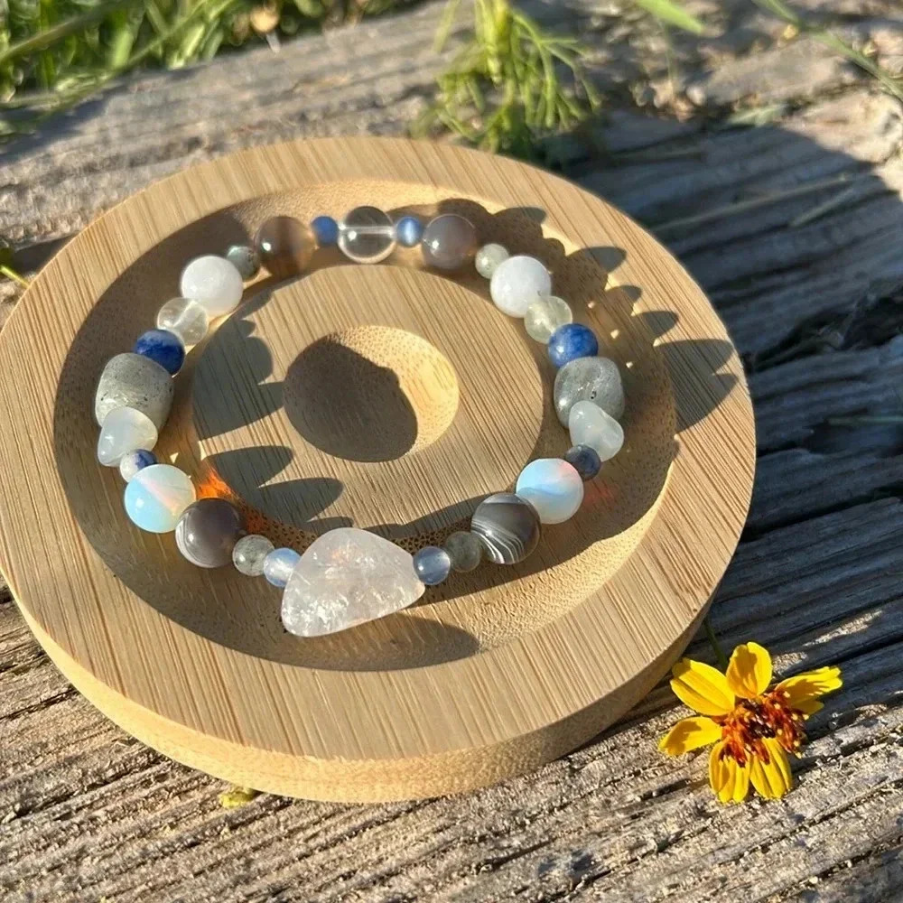 🩵 Handmade Citrine Blue Lace + Botswana Agate Labradorite Aquamarine Bracelet